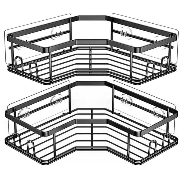 Self-Adhesive Bathroom Shelves | 2-Pack Drill-Free Shower Caddy Black black black