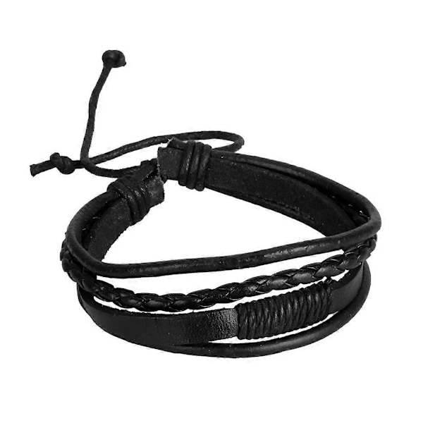 \"QD\" Punk PU-læder Flettet Flerlagsarmbånd Armbånd Sort