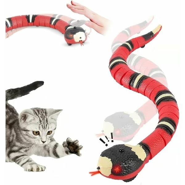 Interactive Cat Toy, Intelligent Snake, Moving, Rechargeable, Automatically Detects Obstacles and Escapes