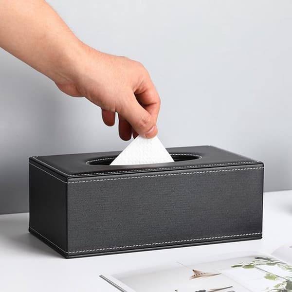 Rektangulær Servietboks-holder, PU-læder med magnetisk bund, til hjemmekontor, hotel, restaurant, sort 24 x 12 x 9 cm