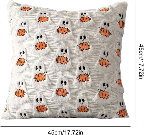 Halloween Kuddfodral - 45×45cm med Pumpa & Spökdesign, Festlig Prydnadskudde