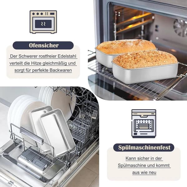 Rostfri rektangulär brödform för frukost, bento och barnlunch, silver, 22 x 14,5 x 6,2 cm, 2-pack