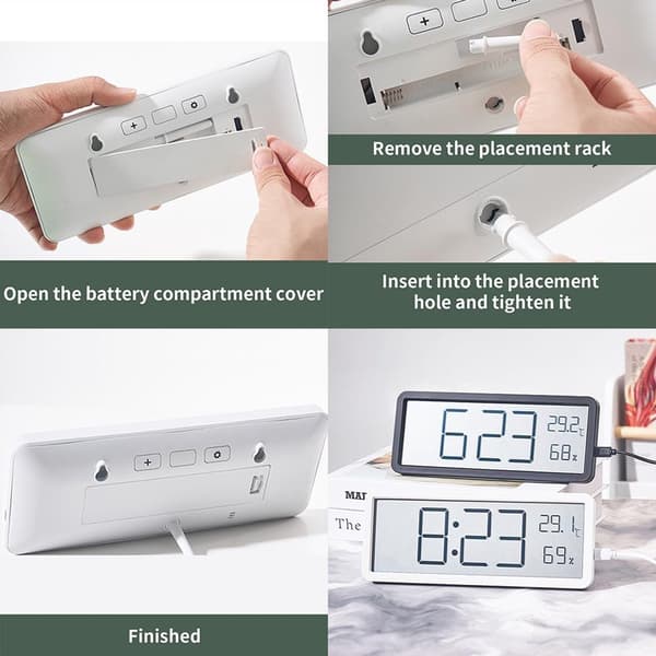 Digital väckarklocka LED-display med datum, temperatur och luftfuktighet för sovrum, vardagsrum, kontor, vit Simple White