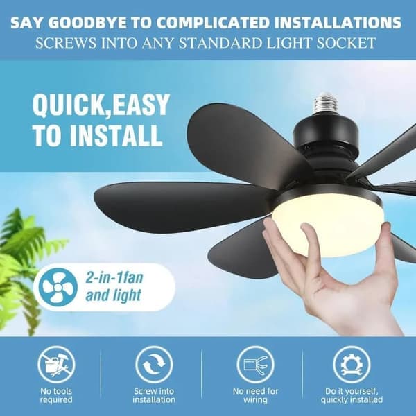 Black Ceiling Fan with LED Lighting 52 cm Dimmable Fan Lamp E27 Remote Control 4 Speeds 3 Light Colors