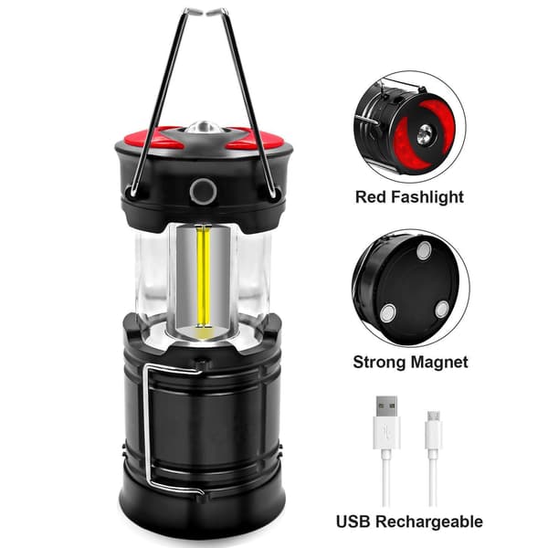 Camping Lanterner Camping Tilbehør USB Genopladelige LED Lanterner, Orkanlamper Magnetisk Base til Camping, Orkan, Vandring, E