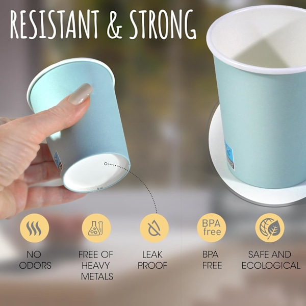 QU*100 x 240 ml blå pappersmuggar, slitstarkt kartongpapper, robusta engångsmuggar för fester och evenemang