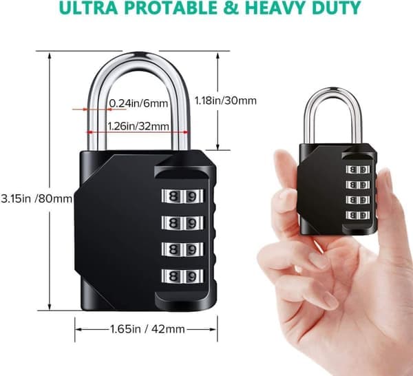 2-pack Combination Lock - 4 Digit Waterproof Padlock with Resettable Combination, for School, Locker and Storage Lockers