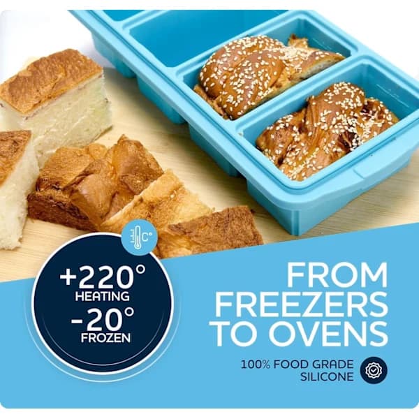 2-pack silikonform för frys med lock - Behållare för frysning av soppa - Stor iskubform (Blå)