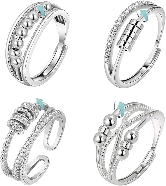 4 fingergyro-ringer for kvinner, roterende åpen fingerring i rustfritt stål, justerbare stabletilbehør, angstreduserende ring B
