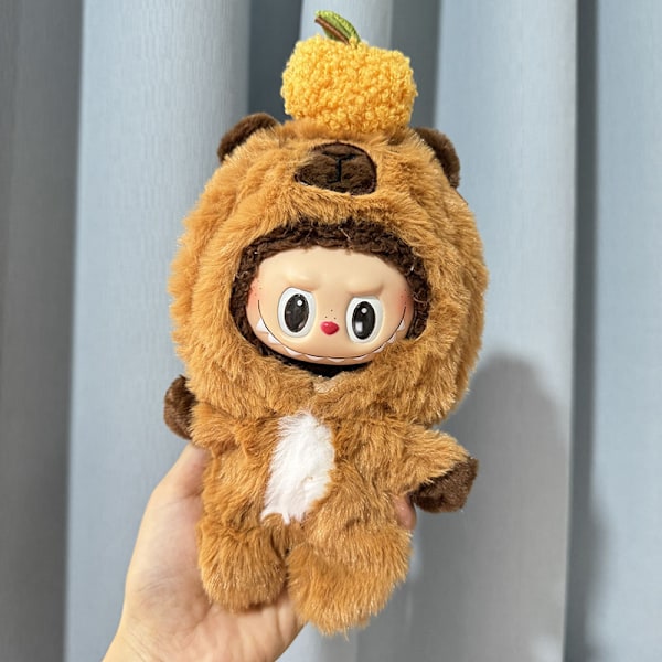 Megan New 17cm Labubu Dockkläder Lyx Anime Mjuk Plysch Baby Dockkläder Söta Labubu Capybara Jumpsuits 1