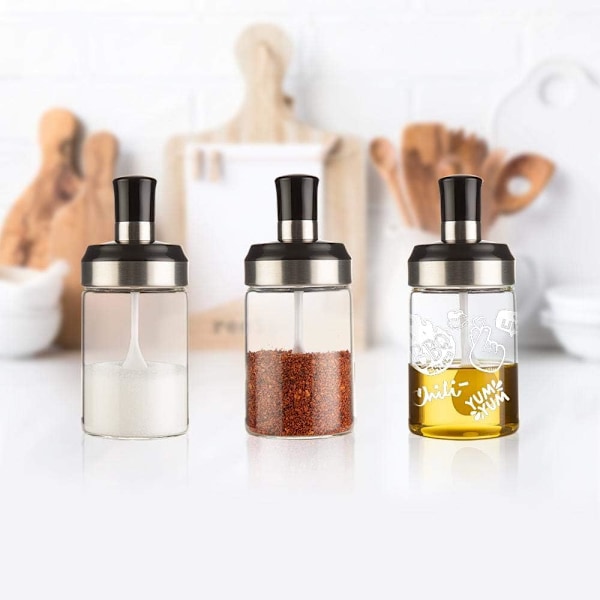 SÅSBURK Transparent Glas Kombination Sked med Lock Behållare Förvaring Kryddor Salt Socker