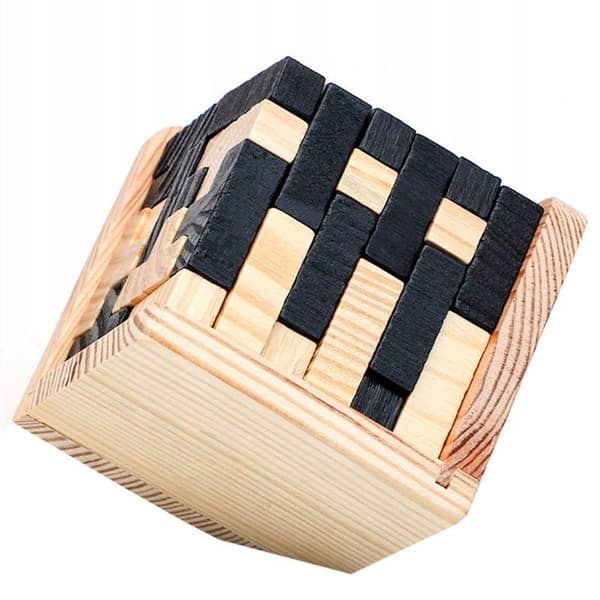 /QD/IQ-Pussel i Trä, 3D - Kub - Svart