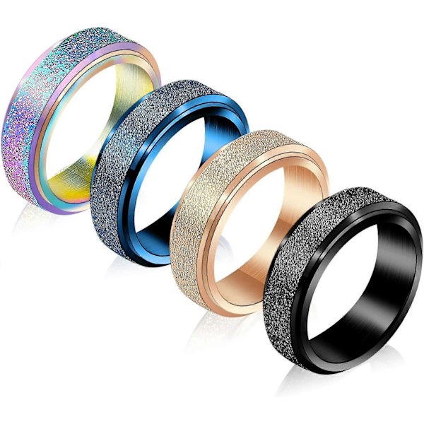Angstringe til kvinder - Stressreducerende spinnerringe, 4 stk, 6 mm titanium stål, størrelse 7-9 Number 8