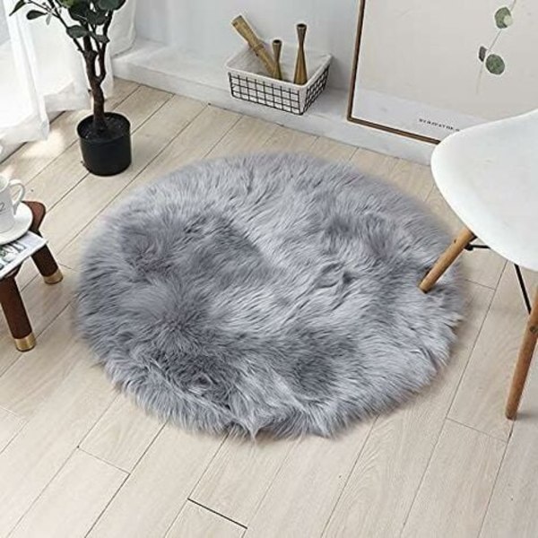 QQU-Faux Fårskinnsmatta, Imitationsfleece Matta Fluffig Mjuk Långhårig Dekorativ Soffstol Kudde Matta (Grå, 60x60cm)