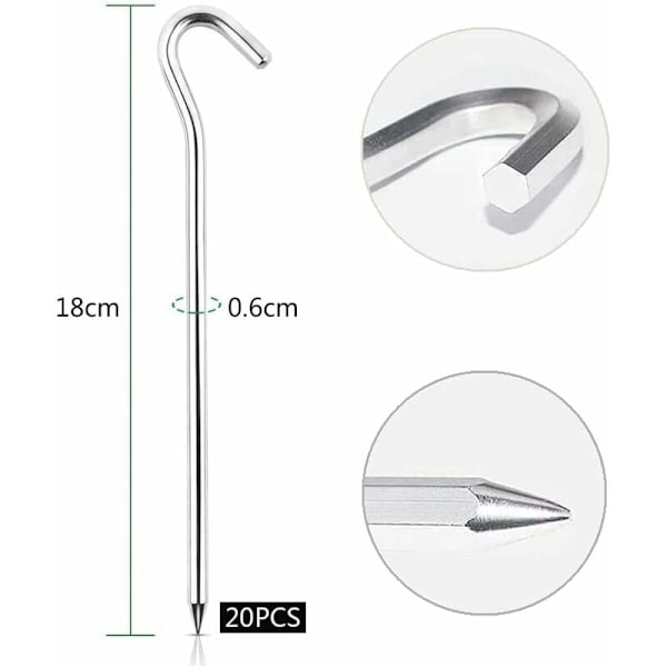 QU/Teltpløkker, 20 stk. Teltpløkker Jordpløkker Camping Sandpløkker 18 cm Aluminium Havepløk Udendørs Camping Teltpløkker