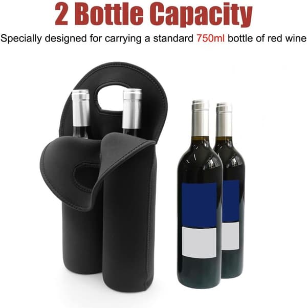 Vinflaskväskor, Isolerad Neopren, Rymmer Två 750 Ml Flaskor, För Picknick Och Resor, 2-pack, Röd