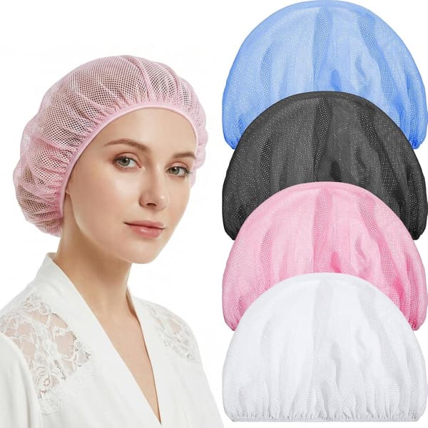 4 st nätsovhuvar för kvinnor, elastiska hårnät för sömn och hårtorkning, färgglada sovmössor Pink/Blue/White/Black