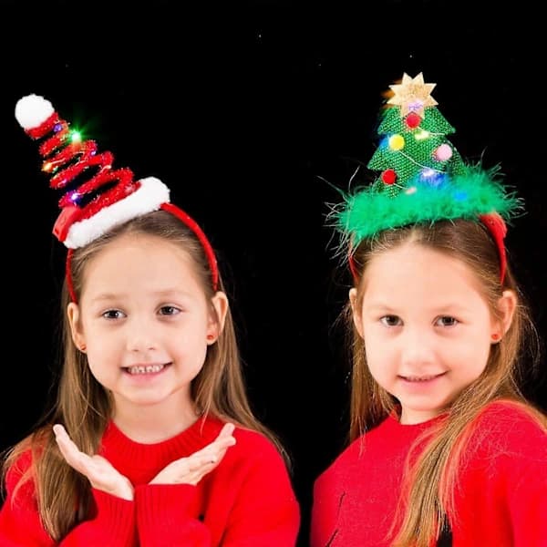 2-pack julhattar med LED-lampor, tomtehatt och julgran för julfester