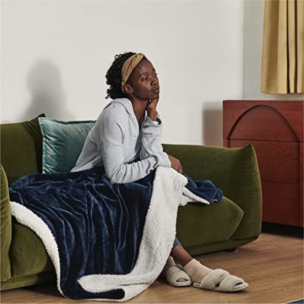 QD-Sherpa Fleece Filt för Soffa - Marinblå Tjock Fluffig Varm Mjuk Filt och Plädar, 160*130cm Mörkblå
