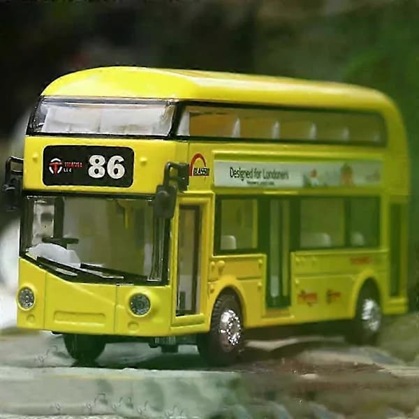 1:36 Skala Dobbeltdækker Bus Legetøjsmodelbiler Legering Støbt Miniaturbusser Lyd Lys Døre Åbnet Træk Tilbage Køretøjer Gaver Børn Blue