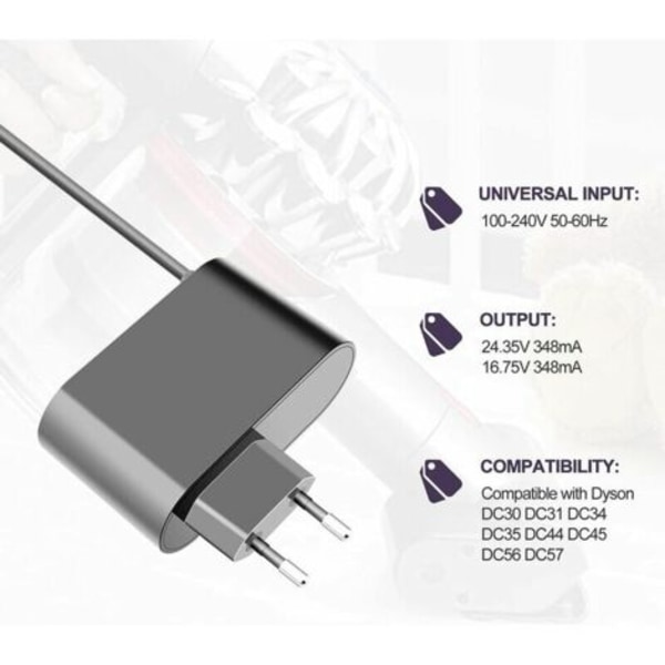 QQU-16.75V/24.35V Laddare Kompatibel med Dy&son DC30 DC31 DC34 DC35 DC44 DC45 DC56 DC57 Dammsugare Batteri