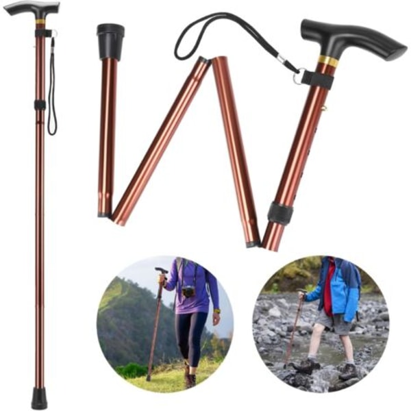 QQU-4-Vikbar Käpp Justerbar Lättvikt Aluminium Metall Vikbar Käpp Halkfri Unisex Käpp för Vandring Trekking Resor