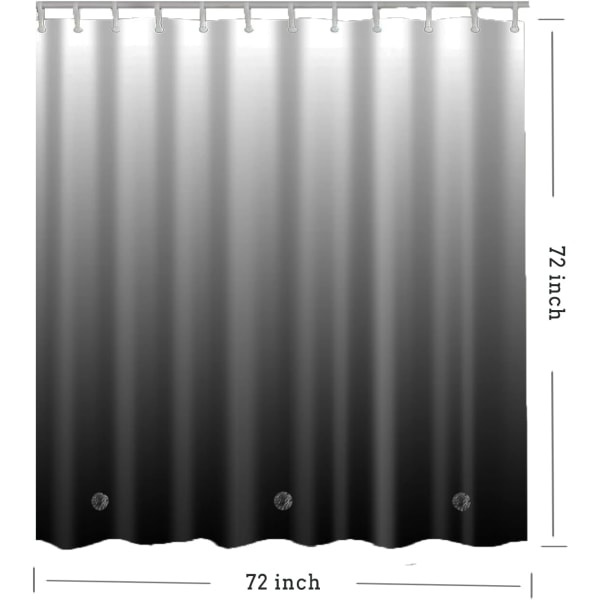 Duschdraperi, grått lättviktsduschdraperi, duschdraperi i plast, 183x183 cm PEVA duschfoder med 12