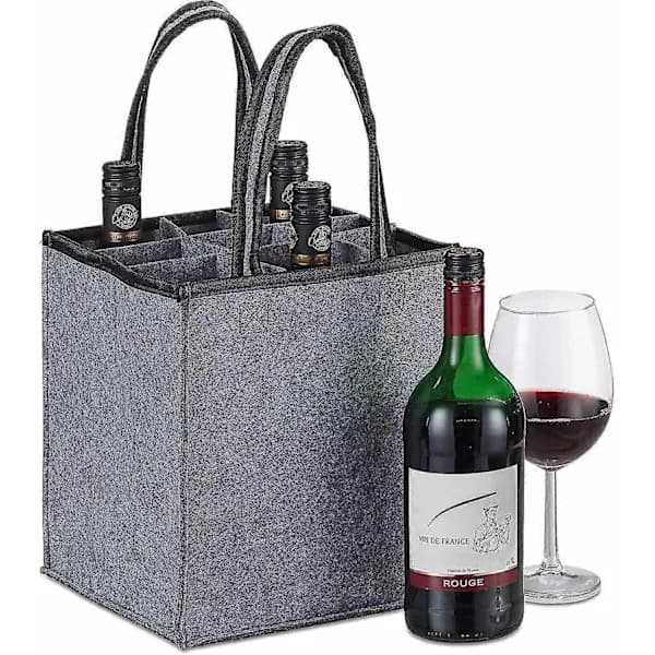 Flaskväska för 9 flaskor, bärväska för vin, öl, (45x24x24 cm, grå)