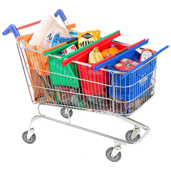 Trolley Bags Genanvendelige Indkøbsposer - Sæt med 4 Poser til Normale Supermarkedsvogne