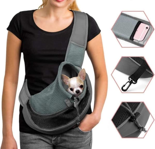 Håndfri hundebur med ventilerende nettingdesign, egnet for små dyr (<4,5 kg)