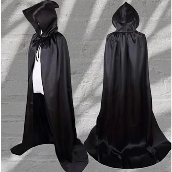 Kappe til død, vampyr, heks, festkostume til voksne og børn, sort kappe