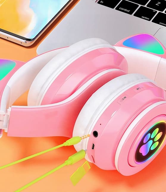 Trådløst headset LED-lysende søde katteører kattepote blændende cool headset bluetooth headset gaming headset