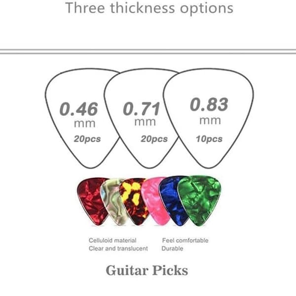/QD/ Sæt med 50 guitarplektre til akustisk elguitar ukulelebas - inkluderer 0,46 mm, 0,71 mm og 0,83 mm tilfældige farver