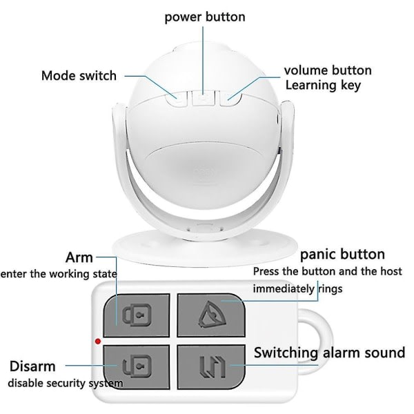 Rörelsesensor Trådlöst Larm Med Siren - Infrarött batteri/ USB