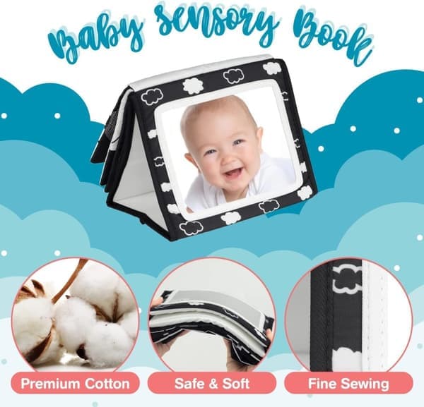 Sea Creature Fabric Book with Mirror – Baby Activity Toy for Neck Training and Vision Development