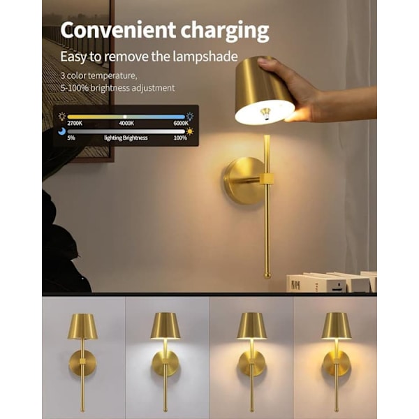 Wireless Wall Lamps 2-Pack, LED Lights with Rechargeable Battery, Stepless Dimmable with Remote Control
