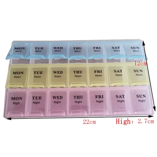 21-Compartment Practical Pill Box Medicine Box Weekly Box Medicine Container Flerfärgad