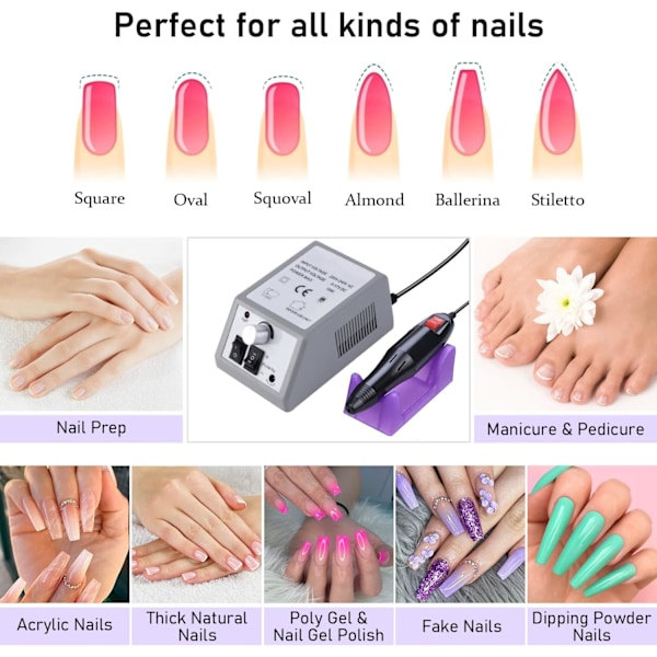 QU) Elektrisk Nagelborr Set Professionell Manikyr Pennformare Pedikyrfil Nagelset