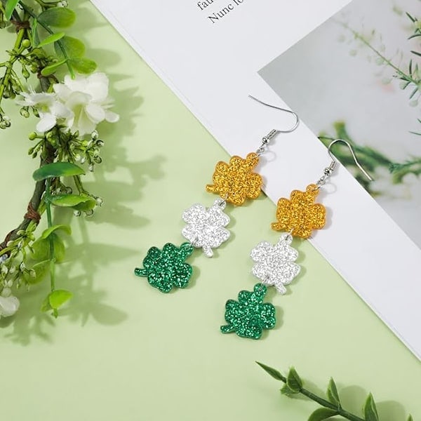 [QD] Clover Hängande Örhängen, Glittrande Clover Drop Örhängen Irisk Stil Lyckosam Jul Smyckestillbehör Present till Kvinnor och Flickor