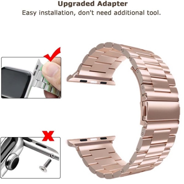 [QD] Kompatibelt Apple Watch armbånd 38mm-40mm/42mm-44mm Erstatningsarmbånd i rustfrit stål - 42-44mm rosaguld