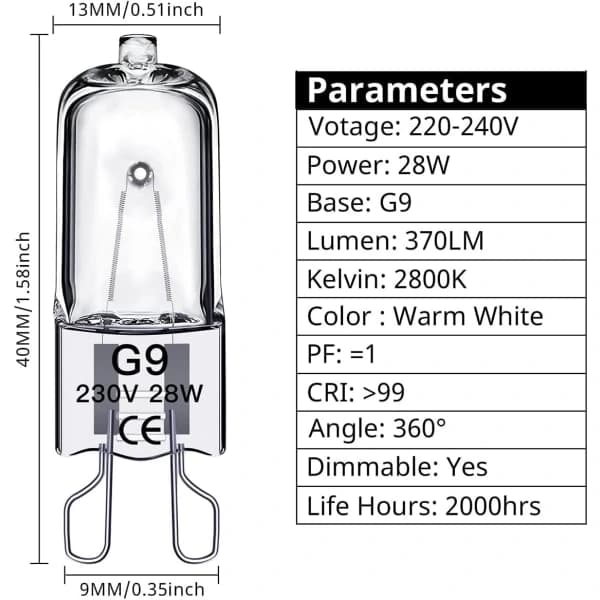 G9 halogenpærer 60W, 230V, 10-pak 60W 60W