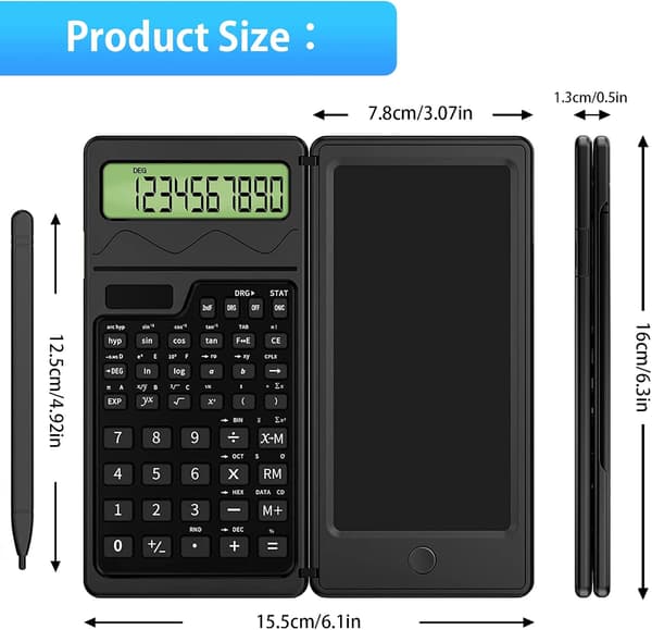 Miniräknare med raderbart skrivblock - 12-siffrig LCD-display - Svart - 1-pack