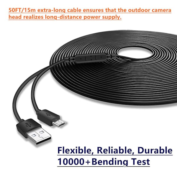 USB til Micro USB Ladekabel til Termometer / Kamera / CCTV Kamera 15m