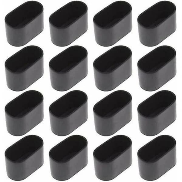 16 ovale møbelfødder til borde og stole, 15 x 30 mm, sort