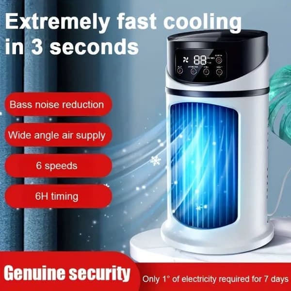 Bærbar 3-i-1 Mini Luftkøler – Aircondition, Luftfugter og Ventilator, 6 Hastigheder, Timer & Lavt Støjniveau