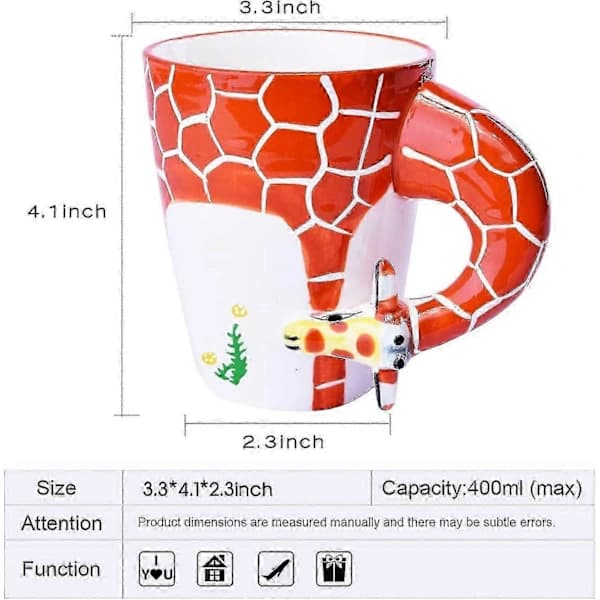 3D Handmålad Keramisk Djurmönstrad Kaffemugg (Giraff)-hy