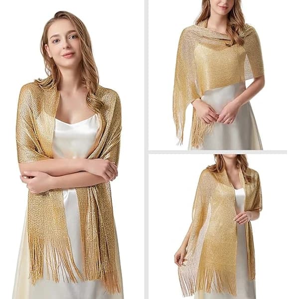 Dam Bröllop Guld Sjal Stola Bröllops Wrap Foulard fo