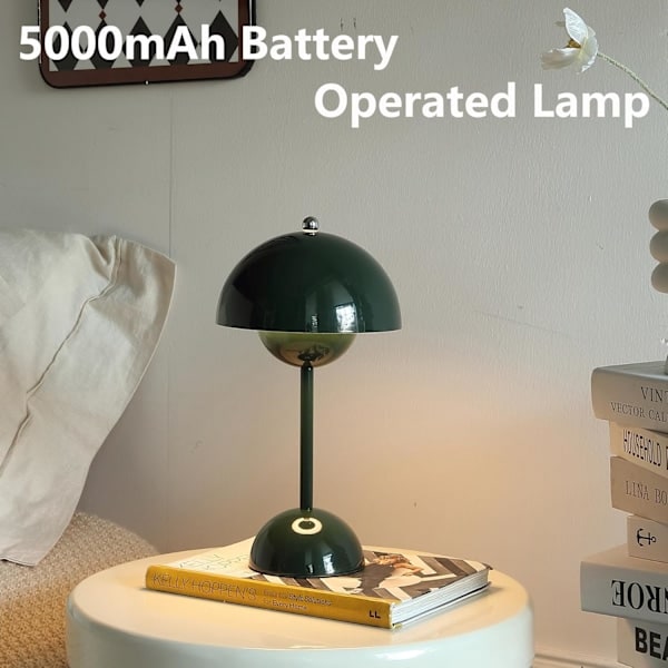 Blomsterpotte Trådløs Bordlampe, 1800mAh Batteri Sopp Bordlampe, Bærbar Uteplass Bordlampe, Liten Oppladbar Lampe (Grønn)_qu