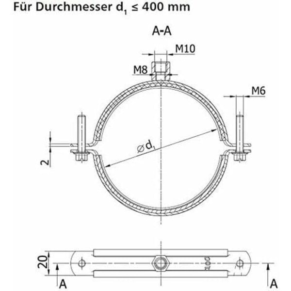 #QD# Letkuklemmarit poikittaisella kumitiivisteellä - M8/10 kierre, 5 kpl (Ø 125 mm)