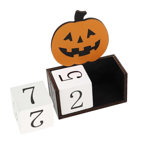 QQ-Manuell Vridbar Träkalender Pumpa Form Dekoration Perfekt För Halloweenfest 1st